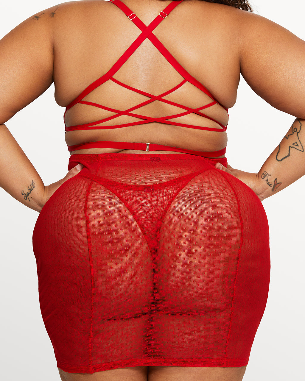 bright red mesh skirt curvy