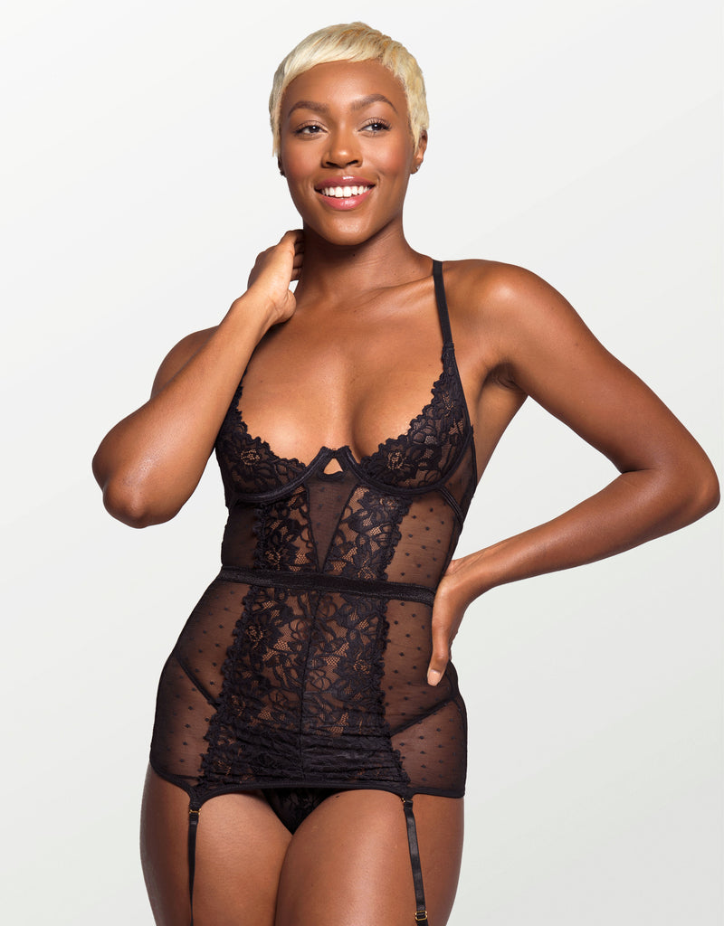 Love, Vera Nude Allover Floral Lace Teddy Butter Toffee Curvy