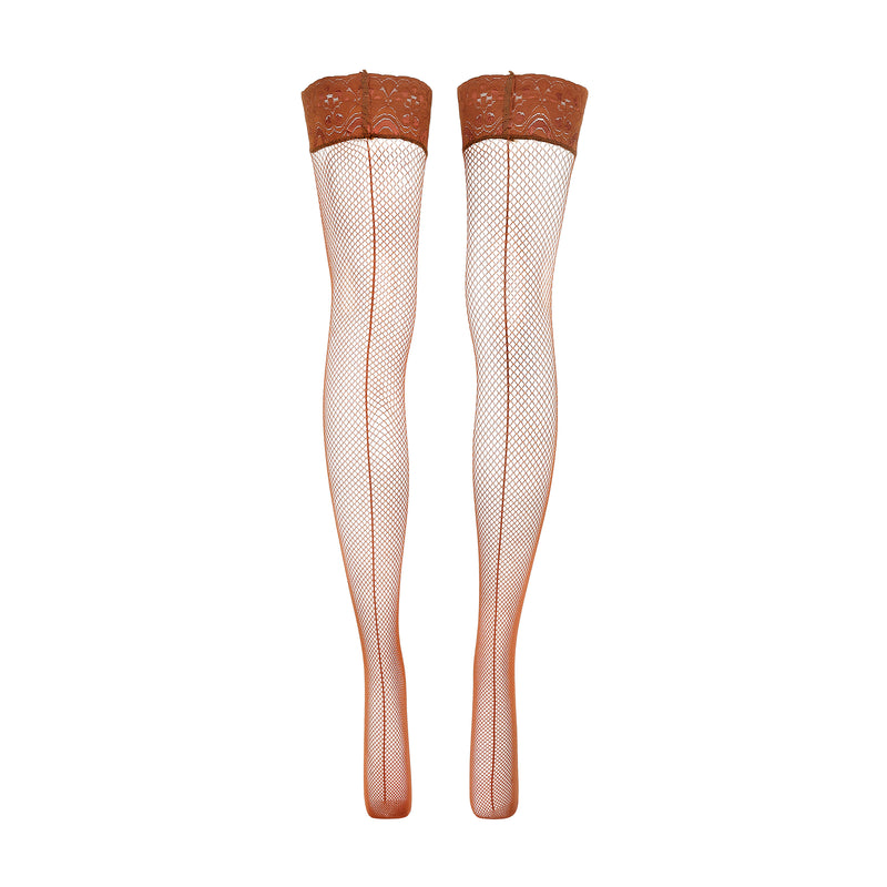 Love, Vera Fishnet Thigh Highs Butter Toffee
